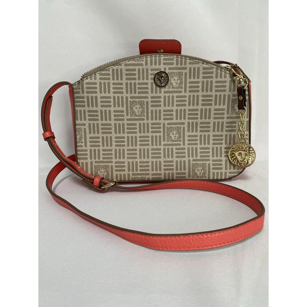 Anne‎ Klein Crossbody Bag Lion Head Charm Coral and Tan